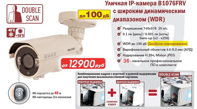 уличная IP-камера beward B1076FRV с функцией двойного сканирования