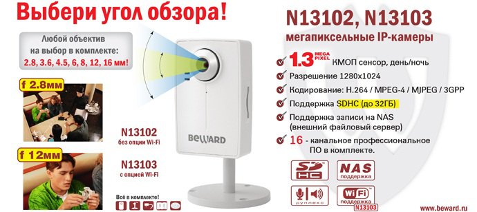 Объективы на выбор - в комплекте, для IP-камер BEWARD N13102 и N13103